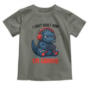 I Cant Adult Now Im Gaming Toddler T Shirt Funny Monster Playing Video Game TS12 Military Green Print Your Wear