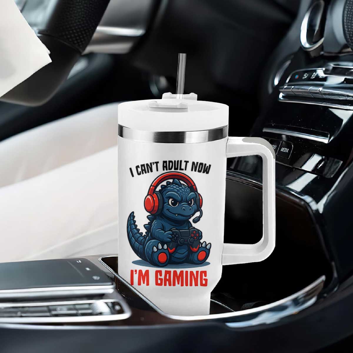 I Cant Adult Now Im Gaming Tumbler With Handle Funny Monster Playing Video Game TS12 Print Your Wear
