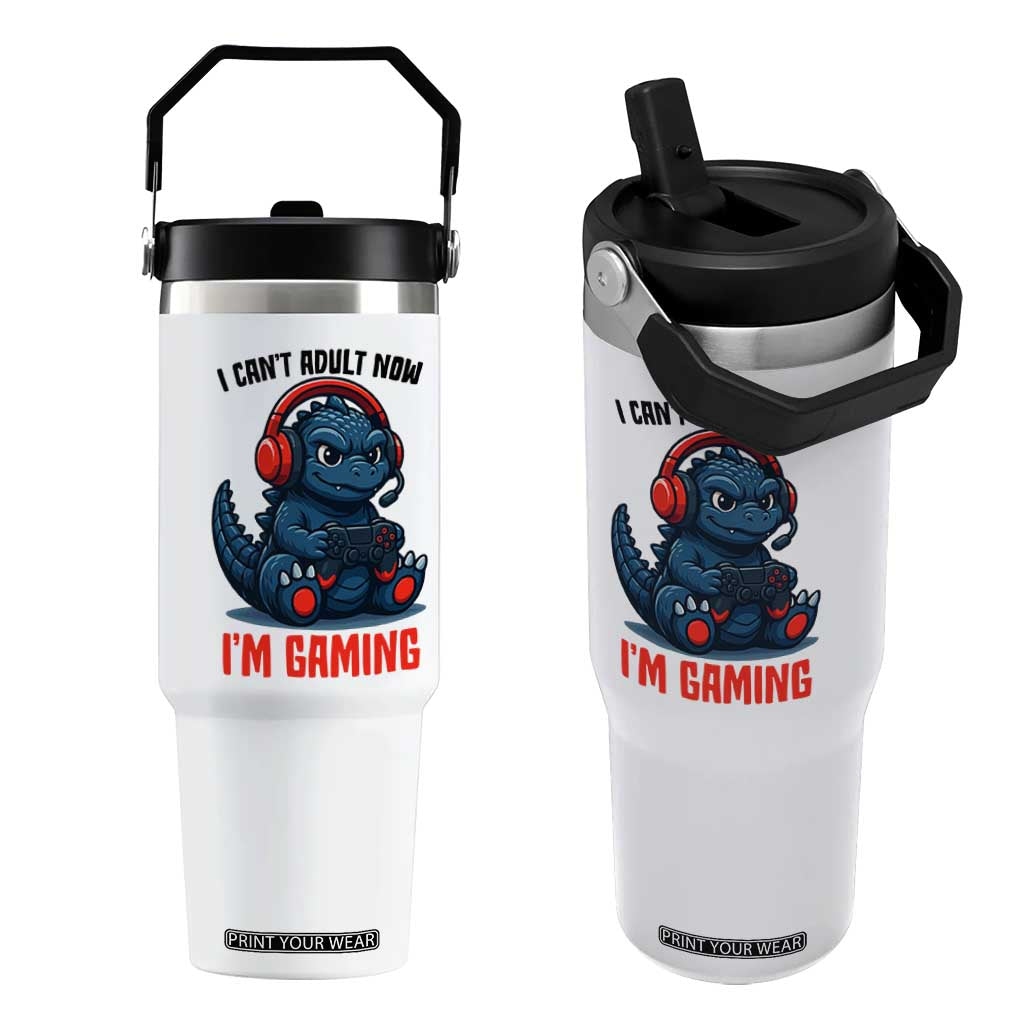 I Cant Adult Now Im Gaming Flip Straw Tumbler Funny Monster Playing Video Game TS12 One Size: 30 oz White Print Your Wear