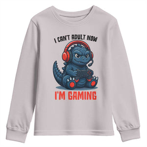 I Cant Adult Now Im Gaming Youth Sweatshirt Funny Monster Playing Video Game TS12 Ice Gray Print Your Wear