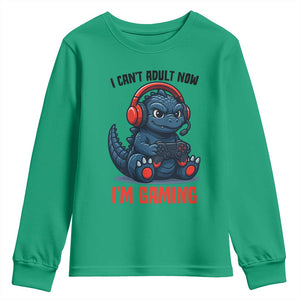 I Cant Adult Now Im Gaming Youth Sweatshirt Funny Monster Playing Video Game TS12 Irish Green Print Your Wear
