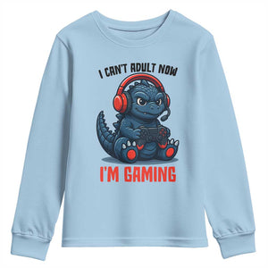I Cant Adult Now Im Gaming Youth Sweatshirt Funny Monster Playing Video Game TS12 Light Blue Print Your Wear
