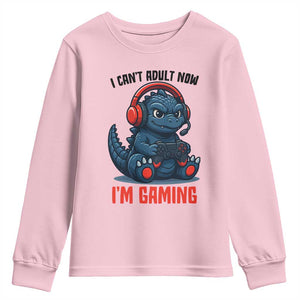 I Cant Adult Now Im Gaming Youth Sweatshirt Funny Monster Playing Video Game TS12 Light Pink Print Your Wear