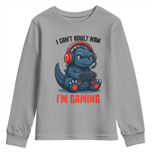 I Cant Adult Now Im Gaming Youth Sweatshirt Funny Monster Playing Video Game TS12 Sport Gray Print Your Wear