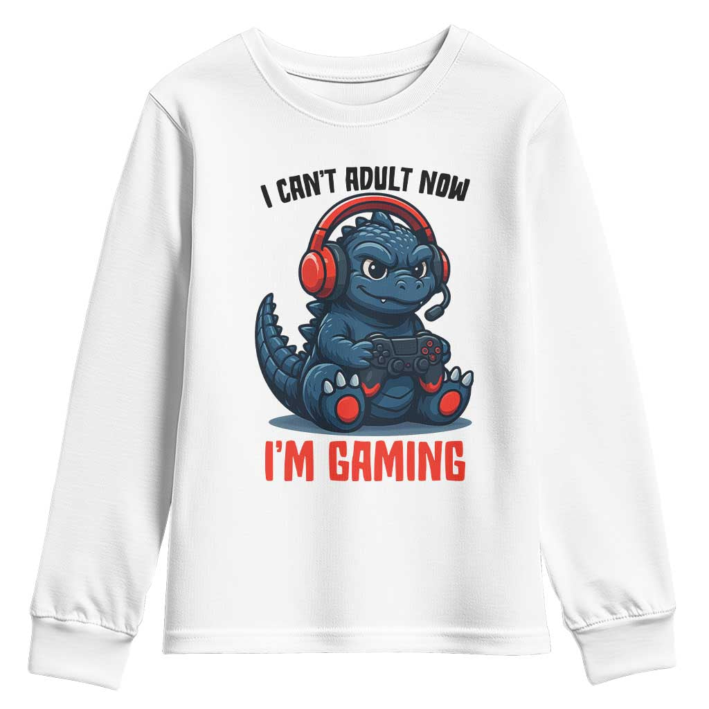 I Cant Adult Now Im Gaming Youth Sweatshirt Funny Monster Playing Video Game TS12 White Print Your Wear