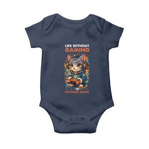 Funny Gamer Cat Baby Onesie Life Without Gaming Is Nothing Good TS12 Navy Print Your Wear