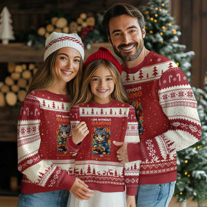 Funny Gamer Cat Ugly Christmas Sweater Life Without Gaming Is Nothing Good TS12 Red Beige Print Your Wear
