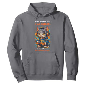 Funny Gamer Cat Hoodie Life Without Gaming Is Nothing Good TS12 Charcoal Print Your Wear