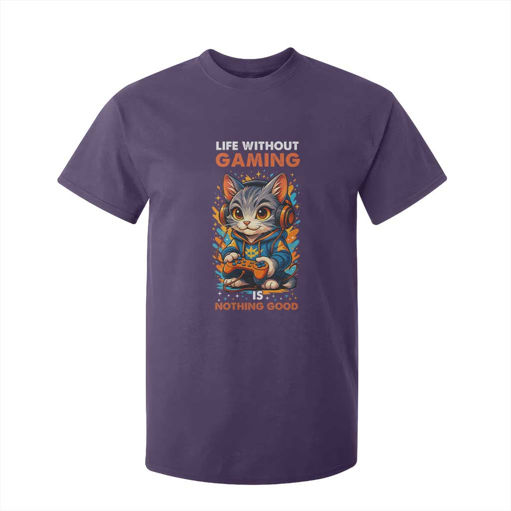 Funny Gamer Cat T Shirt For Kid Life Without Gaming Is Nothing Good TS12 Purple Print Your Wear