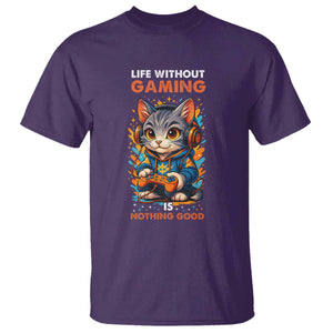 Funny Gamer Cat T Shirt Life Without Gaming Is Nothing Good TS12 Purple Print Your Wear