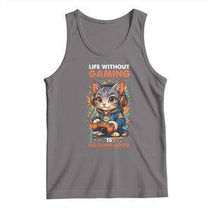 Funny Gamer Cat Tank Top Life Without Gaming Is Nothing Good TS12 Deep Heather Print Your Wear