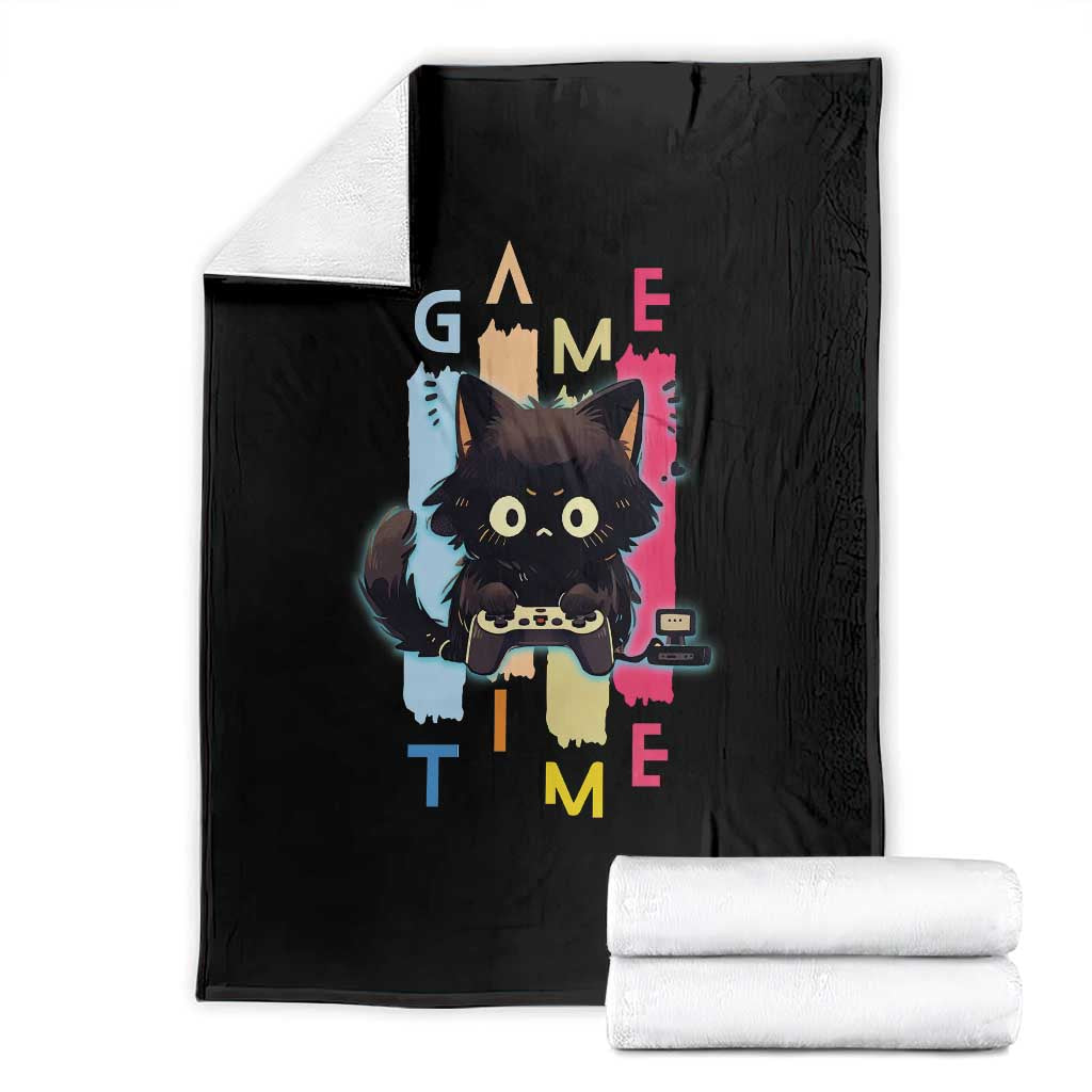 Game Time Throw Blanket Cute Black Cat Gamer Lover Gift TS12 Black Print Your Wear
