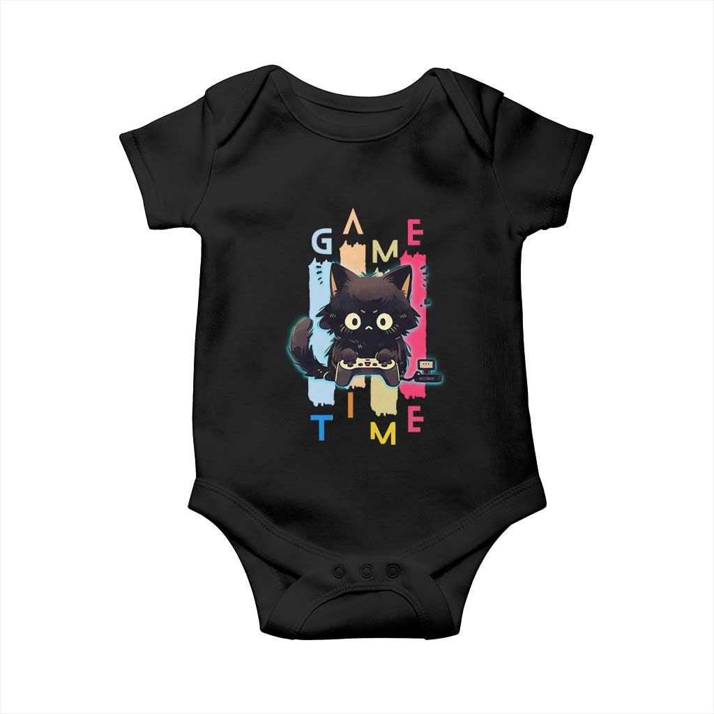 Game Time Baby Onesie Cute Black Cat Gamer Lover Gift TS12 Black Print Your Wear