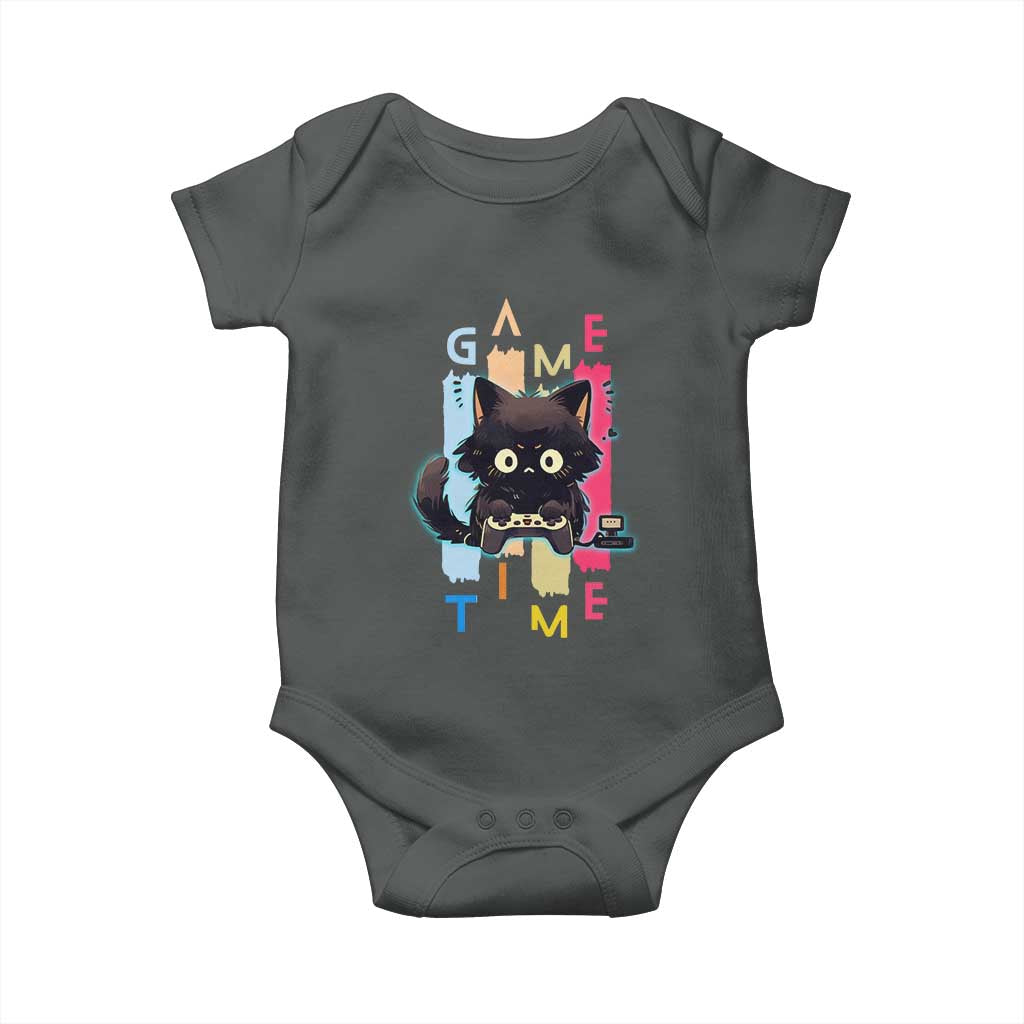 Game Time Baby Onesie Cute Black Cat Gamer Lover Gift TS12 Dark Heather Print Your Wear