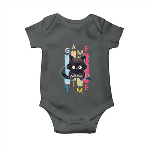 Game Time Baby Onesie Cute Black Cat Gamer Lover Gift TS12 Dark Heather Print Your Wear