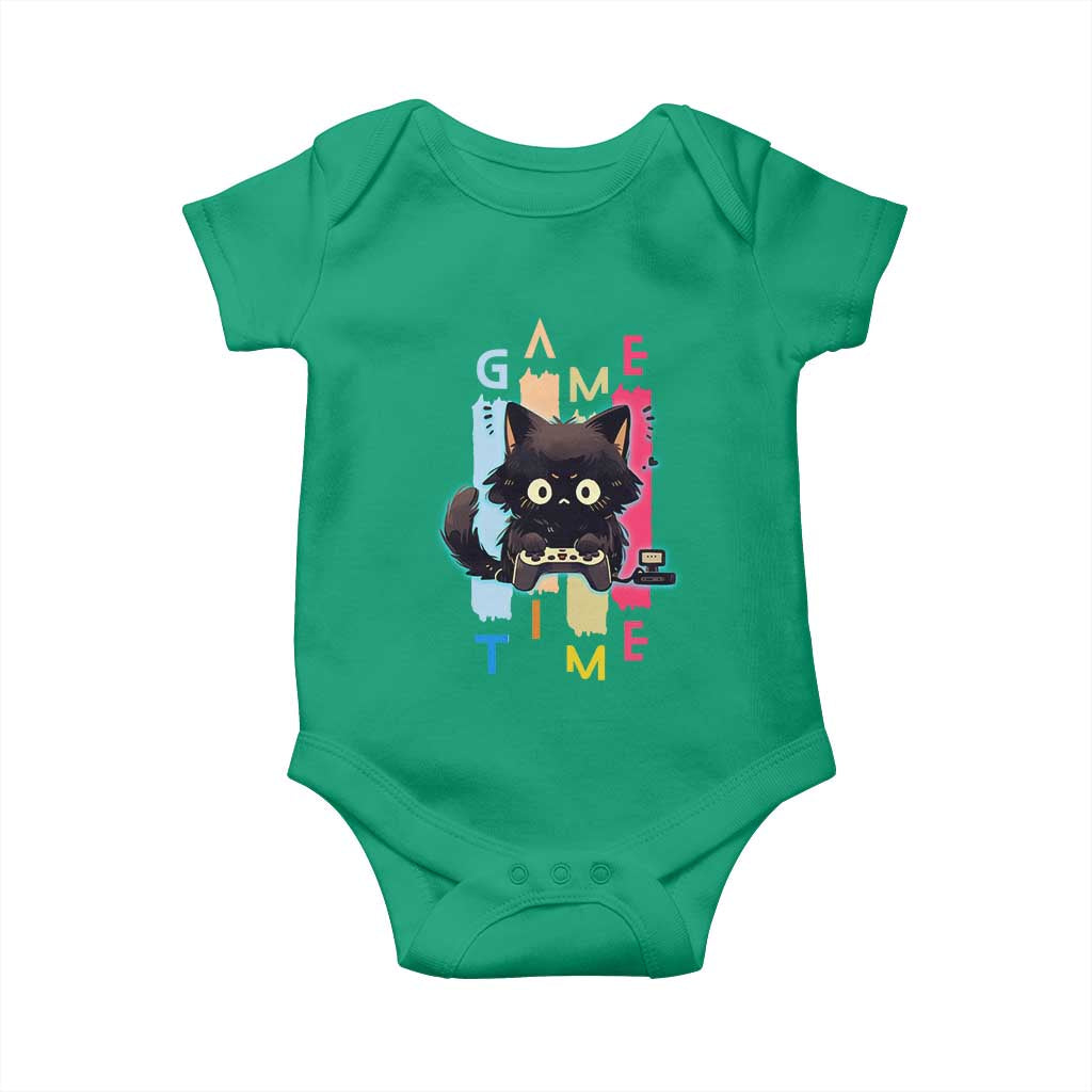 Game Time Baby Onesie Cute Black Cat Gamer Lover Gift TS12 Irish Green Print Your Wear