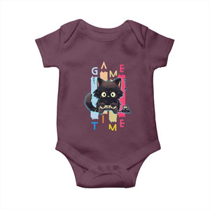 Game Time Baby Onesie Cute Black Cat Gamer Lover Gift TS12 Maroon Print Your Wear