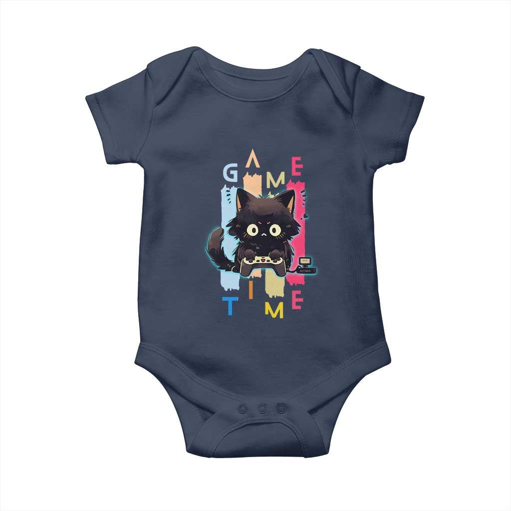 Game Time Baby Onesie Cute Black Cat Gamer Lover Gift TS12 Navy Print Your Wear