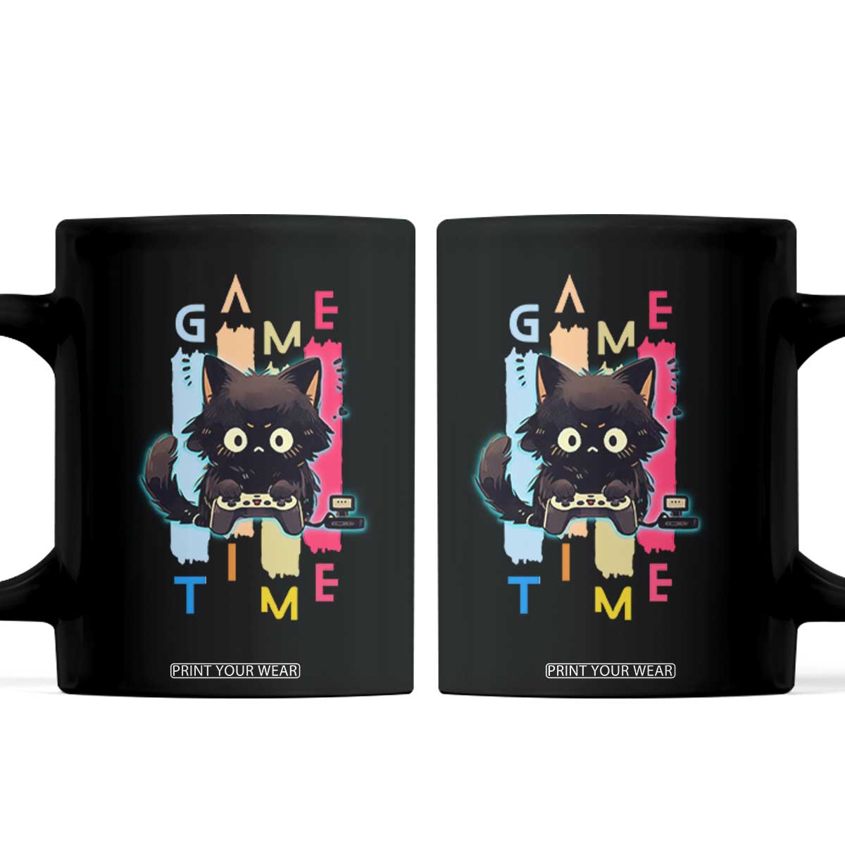 Game Time Coffee Mug Cute Black Cat Gamer Lover Gift TS12 Black Print Your Wear