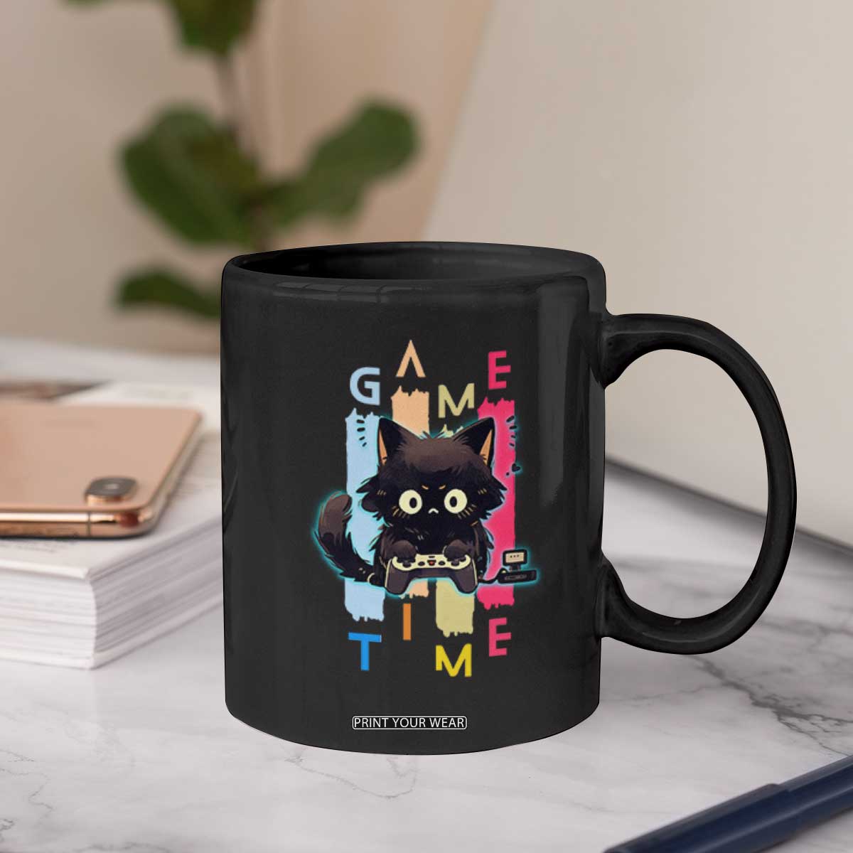 Game Time Coffee Mug Cute Black Cat Gamer Lover Gift TS12 Print Your Wear