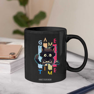 Game Time Coffee Mug Cute Black Cat Gamer Lover Gift TS12 Print Your Wear
