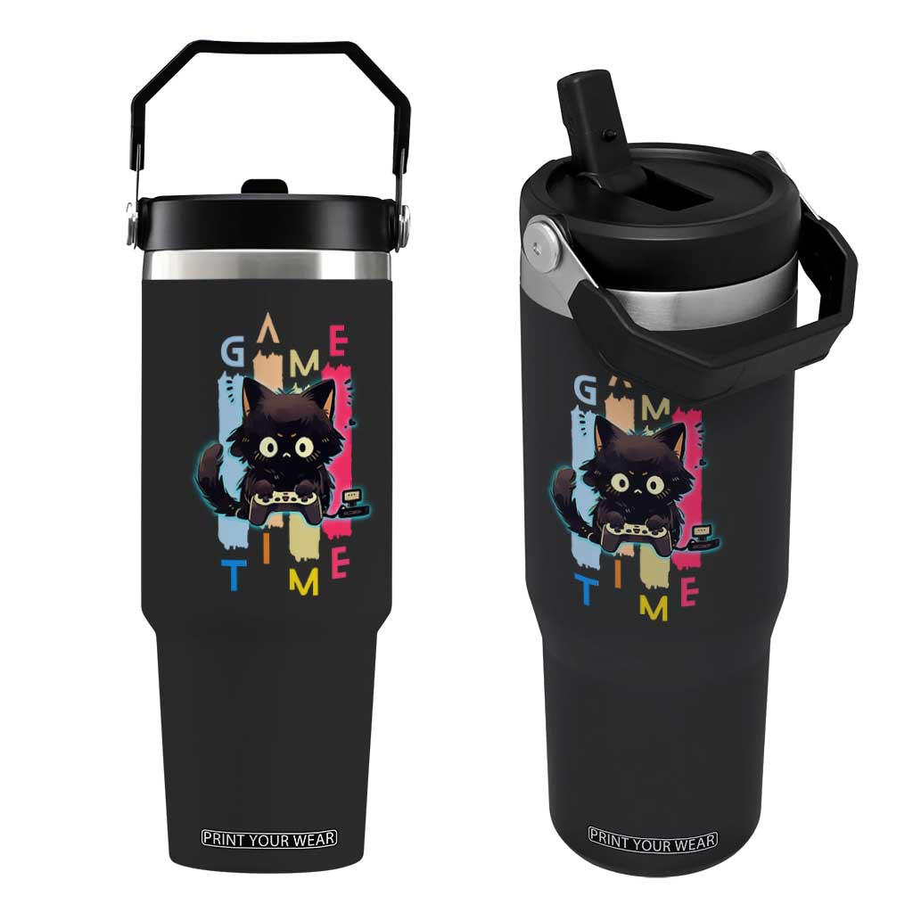 Game Time Flip Straw Tumbler Cute Black Cat Gamer Lover Gift TS12 One Size: 30 oz Black Print Your Wear