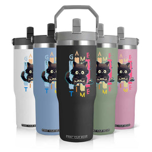 Game Time Flip Straw Tumbler Cute Black Cat Gamer Lover Gift TS12 Print Your Wear