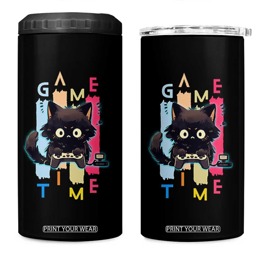 Game Time 4 in 1 Can Cooler Tumbler Cute Black Cat Gamer Lover Gift TS12 One Size: 16 oz Black Print Your Wear