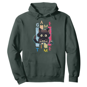 Game Time Hoodie Cute Black Cat Gamer Lover Gift TS12 Dark Forest Green Print Your Wear