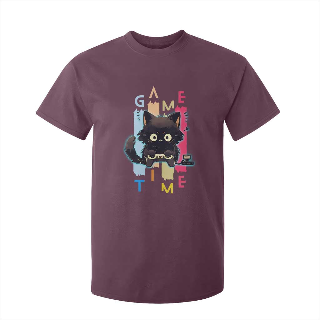 Game Time T Shirt For Kid Cute Black Cat Gamer Lover Gift TS12 Maroon Print Your Wear