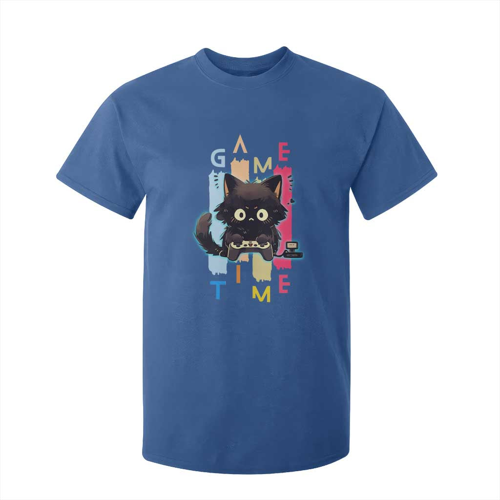 Game Time T Shirt For Kid Cute Black Cat Gamer Lover Gift TS12 Royal Blue Print Your Wear
