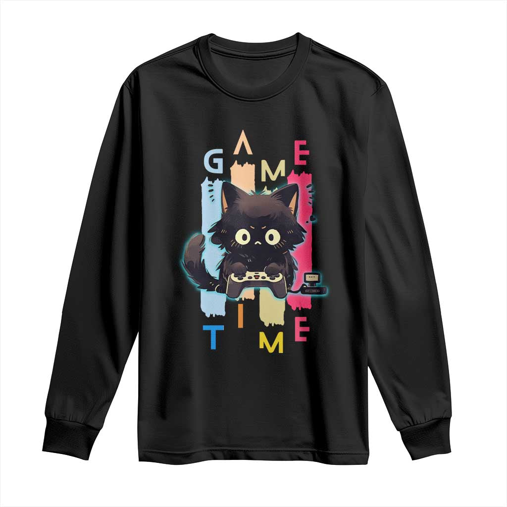Game Time Long Sleeve Shirt Cute Black Cat Gamer Lover Gift TS12 Black Print Your Wear