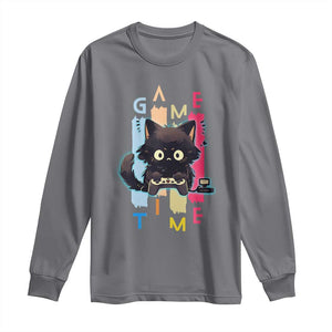Game Time Long Sleeve Shirt Cute Black Cat Gamer Lover Gift TS12 Charcoal Print Your Wear