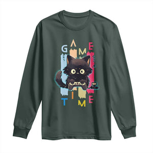 Game Time Long Sleeve Shirt Cute Black Cat Gamer Lover Gift TS12 Dark Forest Green Print Your Wear