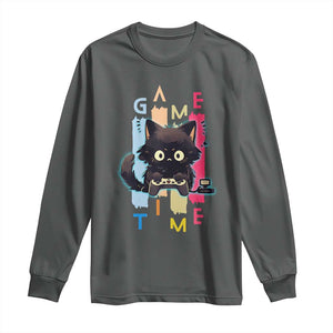 Game Time Long Sleeve Shirt Cute Black Cat Gamer Lover Gift TS12 Dark Heather Print Your Wear