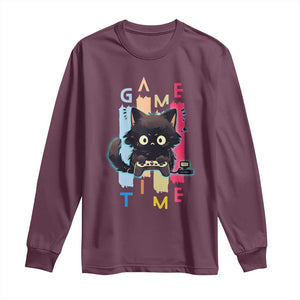 Game Time Long Sleeve Shirt Cute Black Cat Gamer Lover Gift TS12 Maroon Print Your Wear