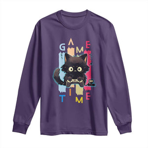 Game Time Long Sleeve Shirt Cute Black Cat Gamer Lover Gift TS12 Purple Print Your Wear