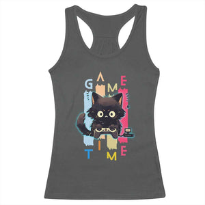 Game Time Racerback Tank Top Cute Black Cat Gamer Lover Gift TS12 Dark Heather Print Your Wear