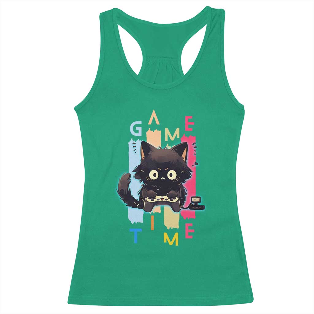 Game Time Racerback Tank Top Cute Black Cat Gamer Lover Gift TS12 Irish Green Print Your Wear