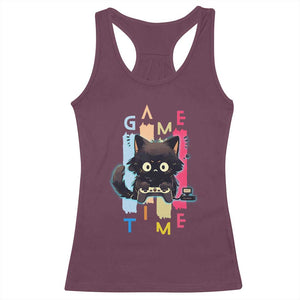 Game Time Racerback Tank Top Cute Black Cat Gamer Lover Gift TS12 Maroon Print Your Wear