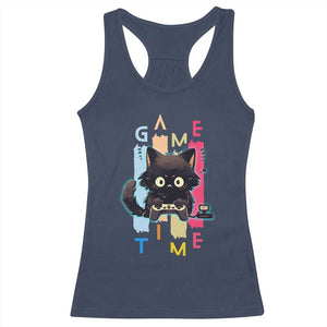 Game Time Racerback Tank Top Cute Black Cat Gamer Lover Gift TS12 Navy Print Your Wear