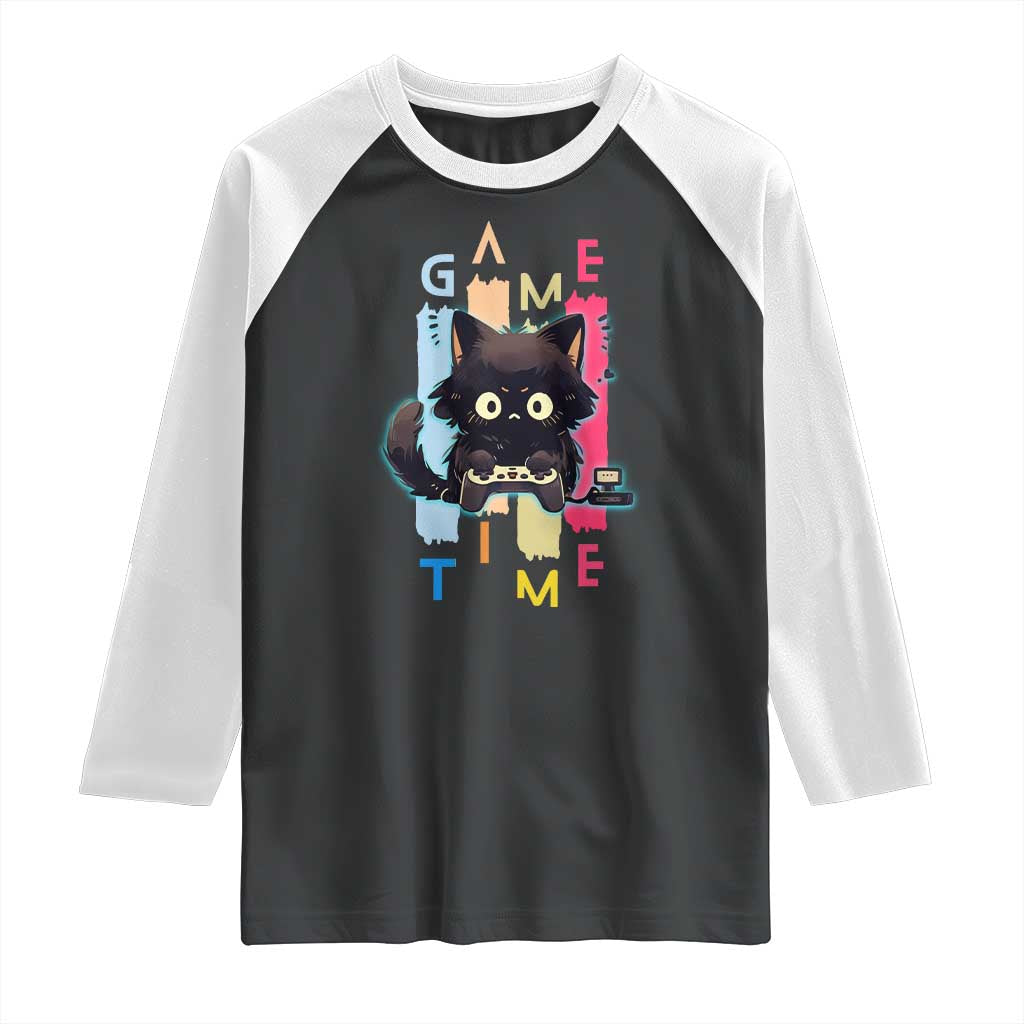 Game Time Raglan Shirt Cute Black Cat Gamer Lover Gift TS12 Black White Print Your Wear