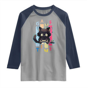 Game Time Raglan Shirt Cute Black Cat Gamer Lover Gift TS12 Sport Gray Navy Print Your Wear