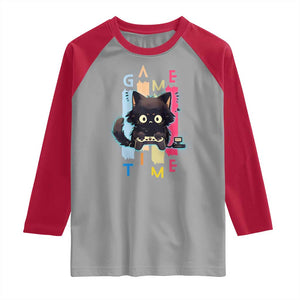 Game Time Raglan Shirt Cute Black Cat Gamer Lover Gift TS12 Sport Gray Red Print Your Wear