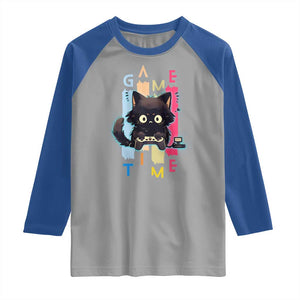 Game Time Raglan Shirt Cute Black Cat Gamer Lover Gift TS12 Sport Gray Royal Print Your Wear