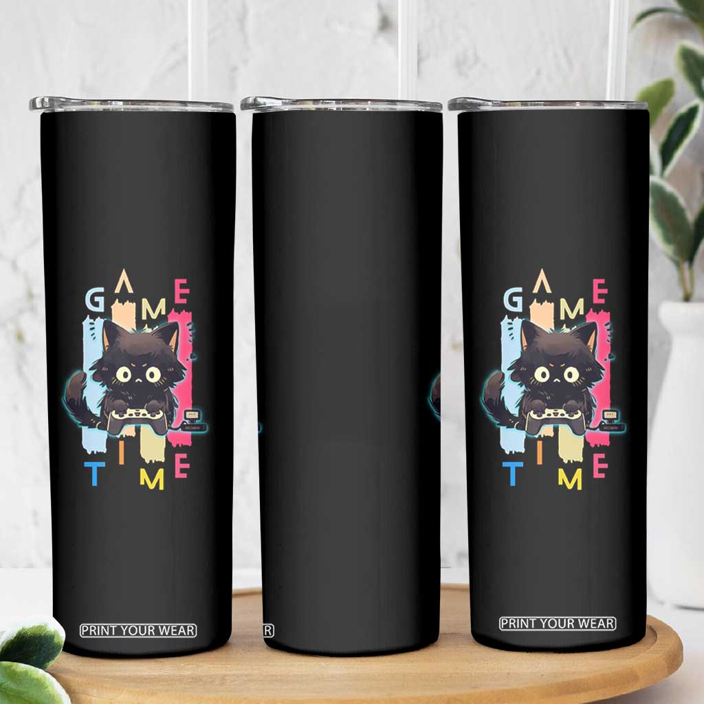 Game Time Skinny Tumbler Cute Black Cat Gamer Lover Gift TS12 Print Your Wear