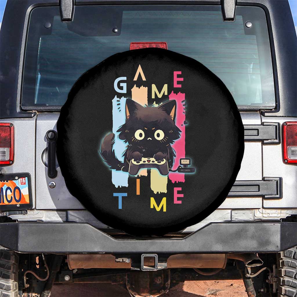 Game Time Spare Tire Cover Cute Black Cat Gamer Lover Gift TS12 No hole Black Print Your Wear