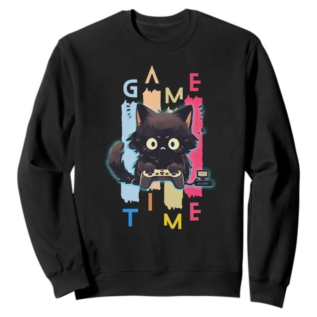 Game Time Sweatshirt Cute Black Cat Gamer Lover Gift TS12 Black Print Your Wear
