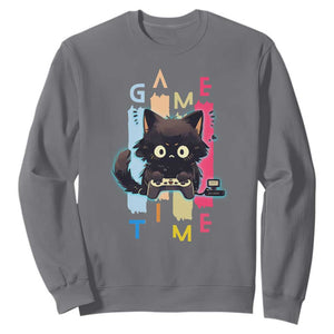 Game Time Sweatshirt Cute Black Cat Gamer Lover Gift TS12 Charcoal Print Your Wear
