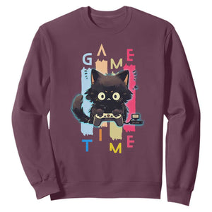 Game Time Sweatshirt Cute Black Cat Gamer Lover Gift TS12 Maroon Print Your Wear